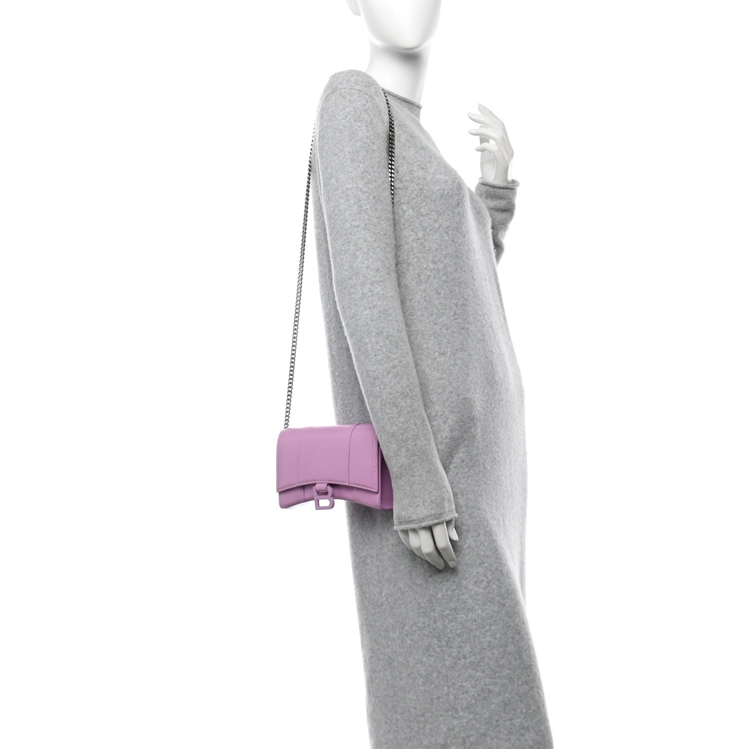 Balenciaga Shiny Box Calfskin Tonal B Hourglass Chain Bag Liliac 2 of 9