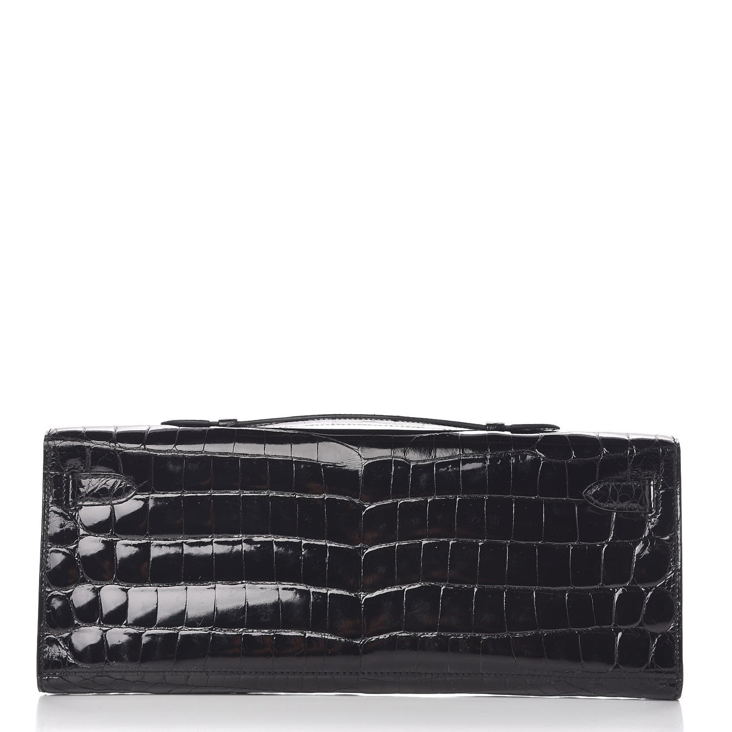 Shiny Niloticus Crocodile Kelly Cut Pochette Black