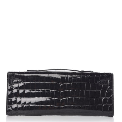 Hermes Shiny Niloticus Crocodile Kelly Cut Pochette Black 4 of 28