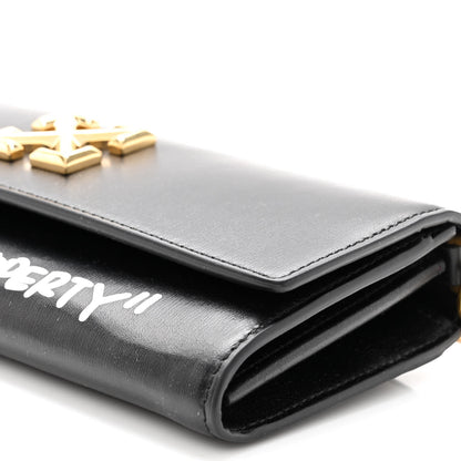 Off-White Calfskin Jitney Logo Flap Wallet On Chain Black 8 of 8