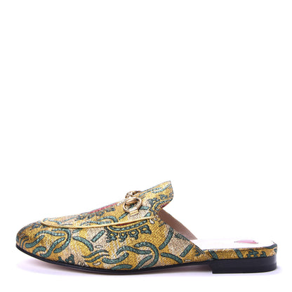 Gucci Iridescent Brocade Womens Princetown Slippers 37.5 Gold Multicolor 1 of 10