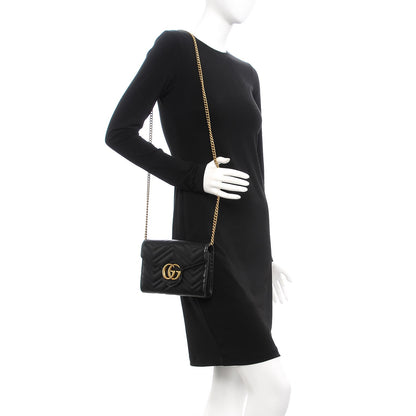 Gucci Calfskin Matelasse GG Marmont Chain Wallet Black 2 of 10