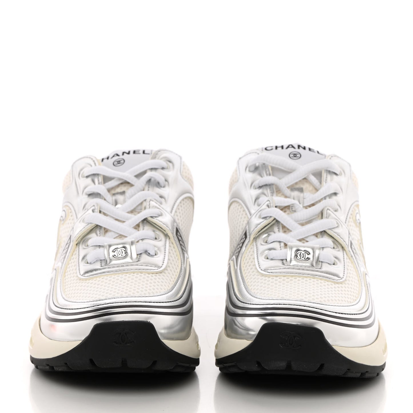 Fabric Laminated Calfskin Stretch CC Sneakers 37 White Silver