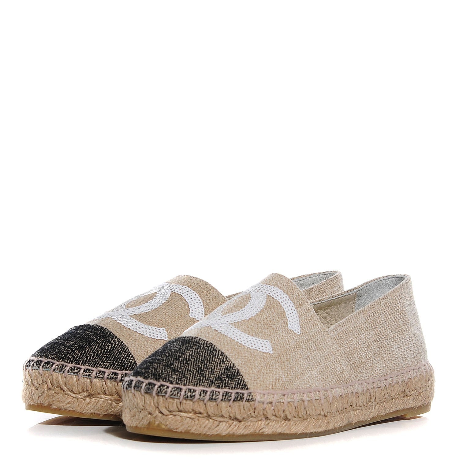 Chanel Linen Sequin CC Espadrilles 37 Beige Black 3 of 7