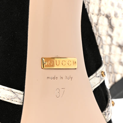 Gucci Suede Snakeskin Pearl Studded Ofelia Pumps 37 Black 6 of 11