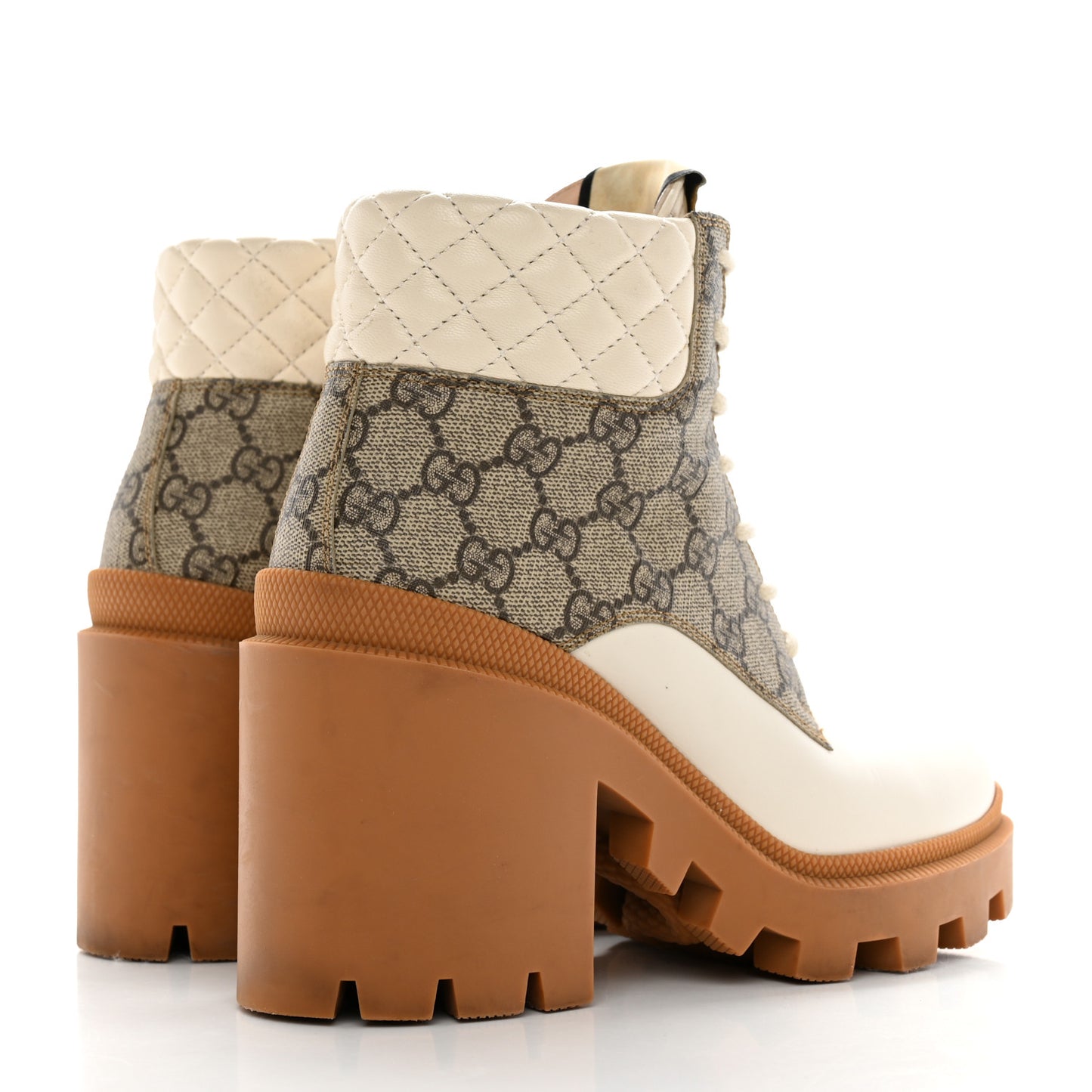 Calfskin GG Supreme Monogram Nappa Quilted Lace Up Ankle Boots 37 Mystic White Beige