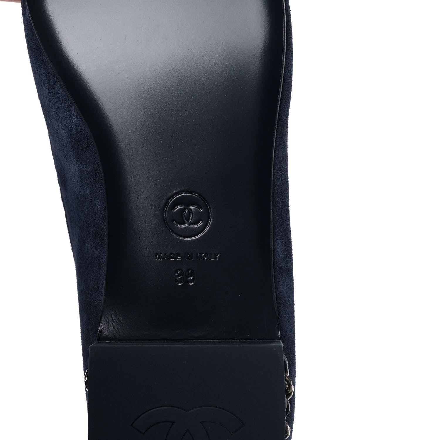 Chanel Suede Calfskkin CC Chain Mocassin Loafers 39 Dark Blue 6 of 9