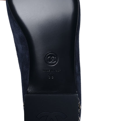 Chanel Suede Calfskkin CC Chain Mocassin Loafers 39 Dark Blue 6 of 9