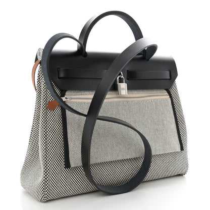Hermes Vache Hunter Criss Viking Laque Horseshoe Herbag Zip Retourne 31 PM Ecru Black 4 of 12