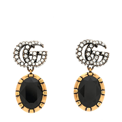 Gucci Crystal Double G Earrings Black Aged Gold 1 of 5