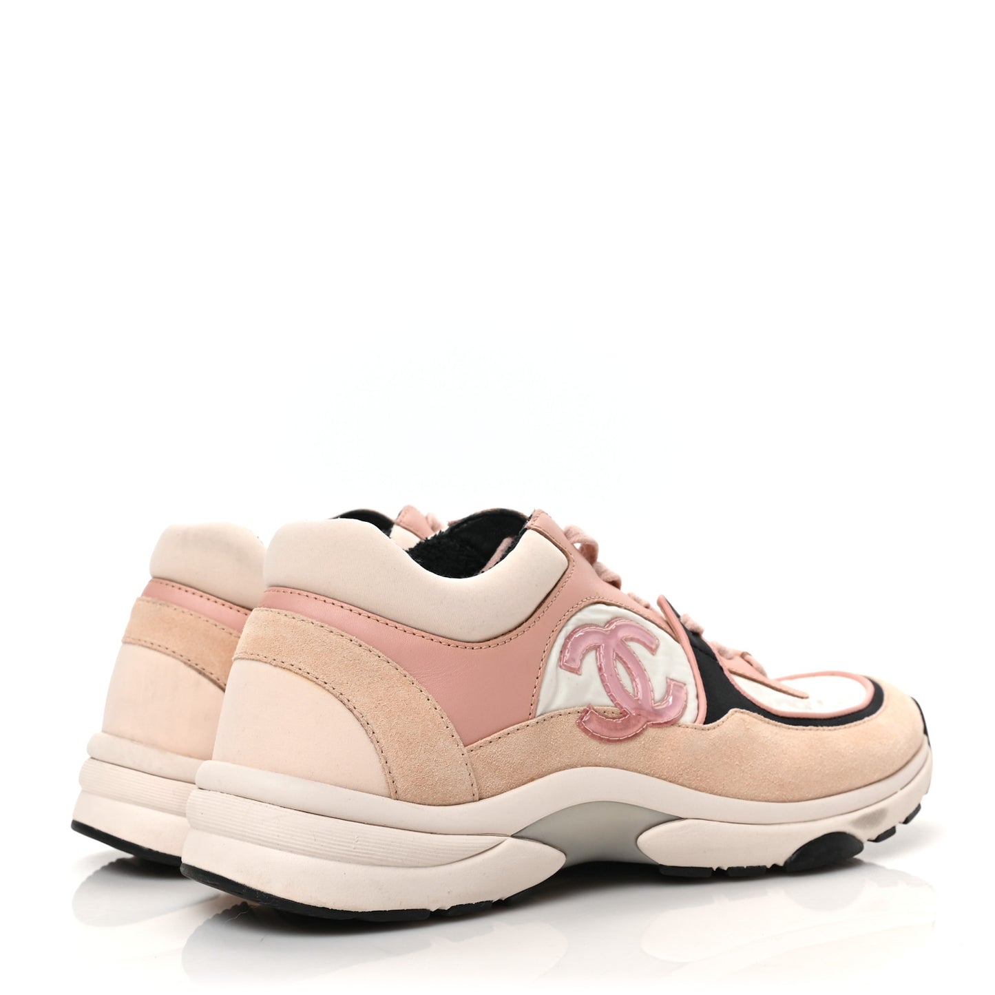 Nylon Lambskin Suede Calfskin CC Sneakers 40 Pink White Black