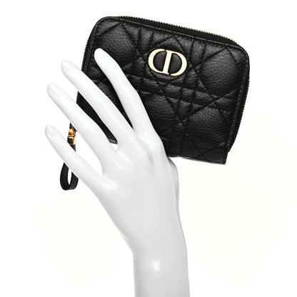 Christian Dior Grained Calfskin Supple Cannage Caro Scarlet Zipped Wallet Black 2 of 8