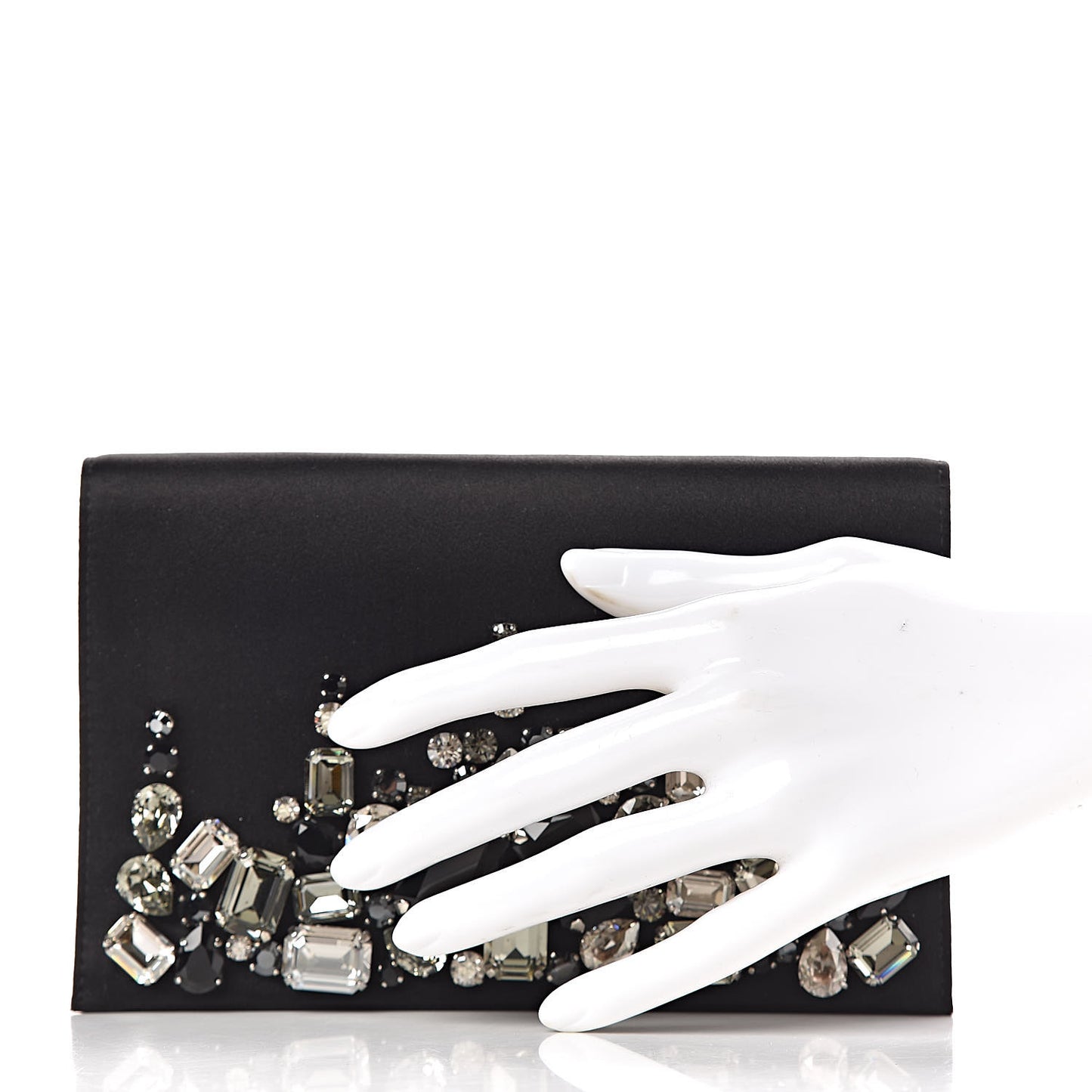 Satin Crystal Clutch Black