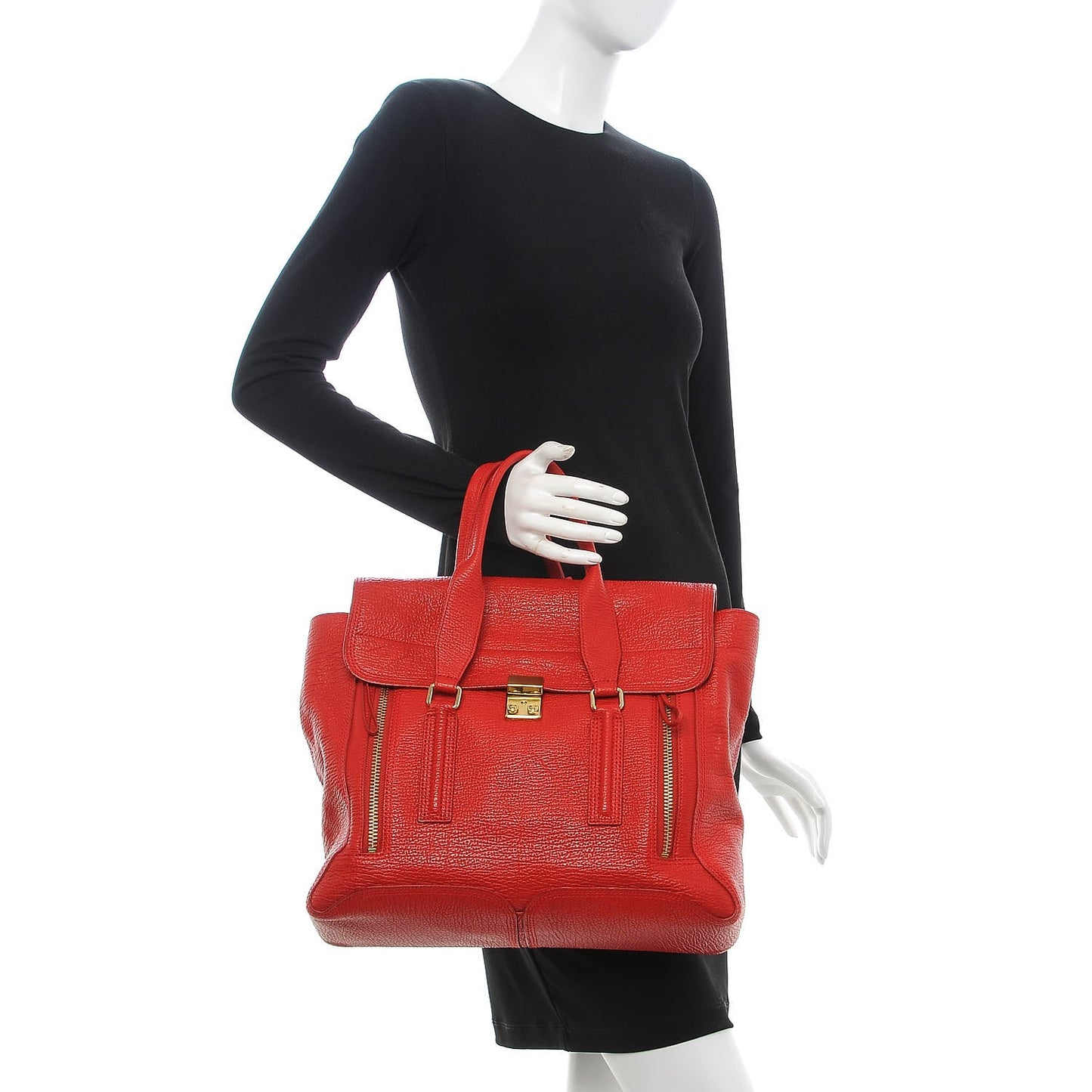 3.1 Textured Calfskin Large Pashli Satchel Red