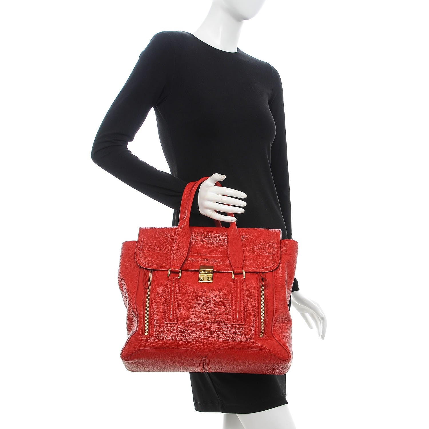 3.1 Phillip Lim 3.1 Textured Calfskin Large Pashli Satchel Red 2 of 9
