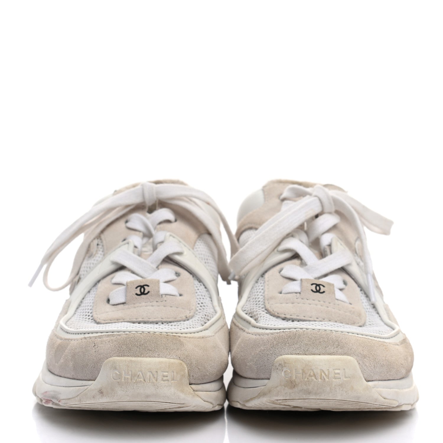 Chanel Suede Calfskin Fabric CC Sneakers 38 White 2 of 7