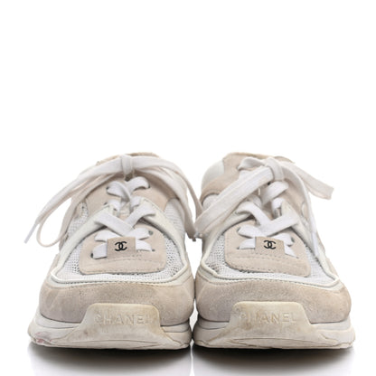 Chanel Suede Calfskin Fabric CC Sneakers 38 White 2 of 7