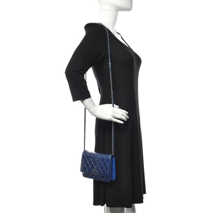 Chanel Patent Quilted Wallet On Chain WOC Dark Blue 2 of 12