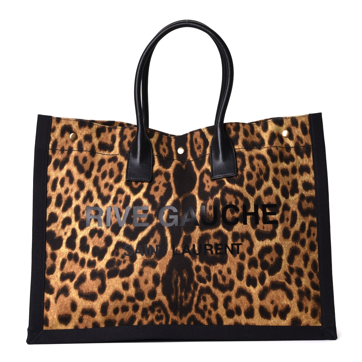 Saint Laurent Canvas Calfskin Leopard Print Rive Gauche Noe Tote Natural Black 1 of 4