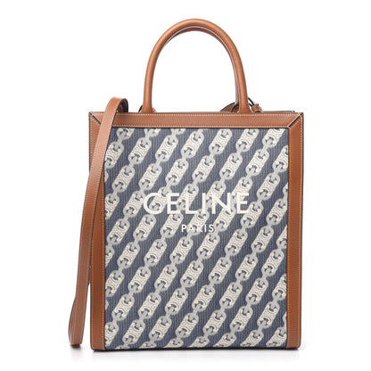 Celine Maillon Triomphe Canvas Calfskin Small Vertical Cabas Navy Tan 1 of 11