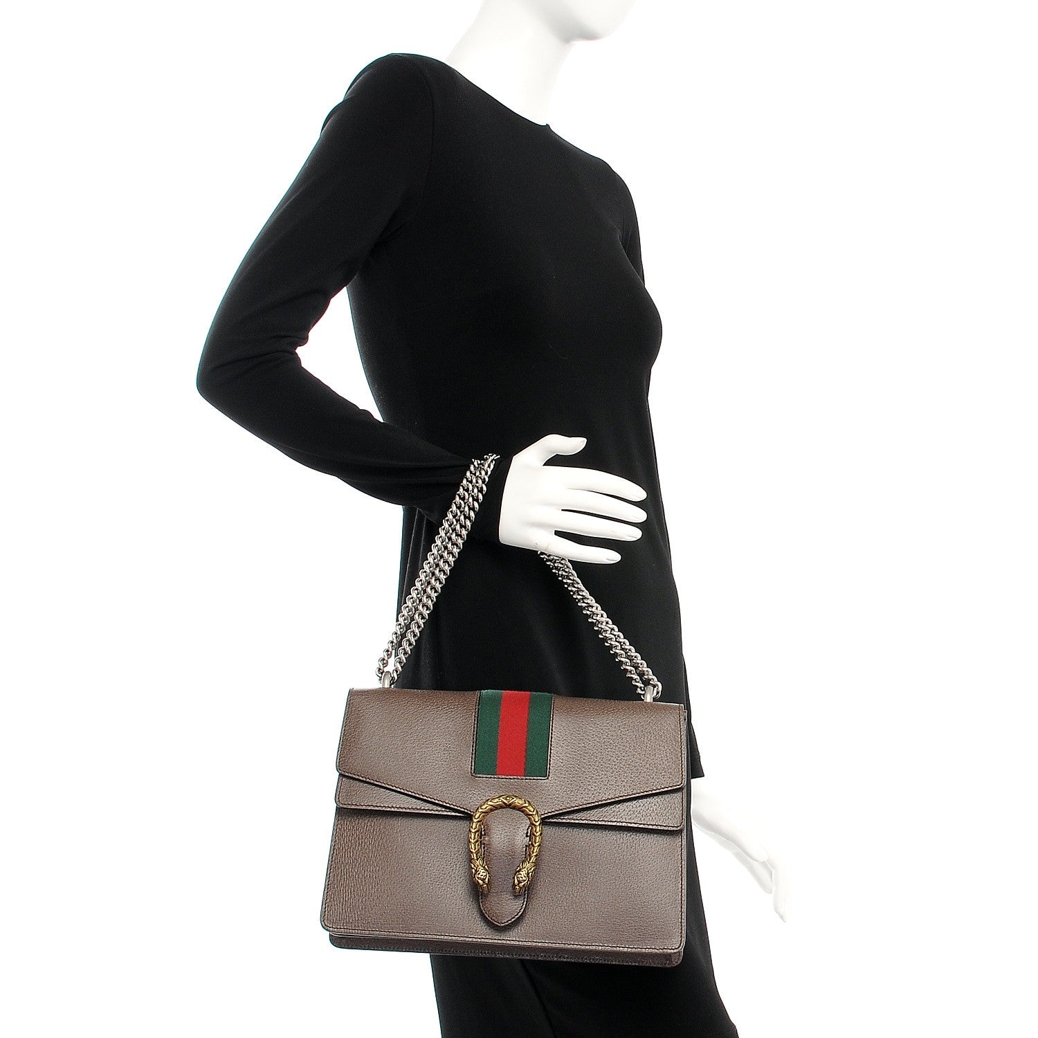 Gucci Textured Calfskin Web Medium Dionysus Shoulder Bag New Acero 2 of 7