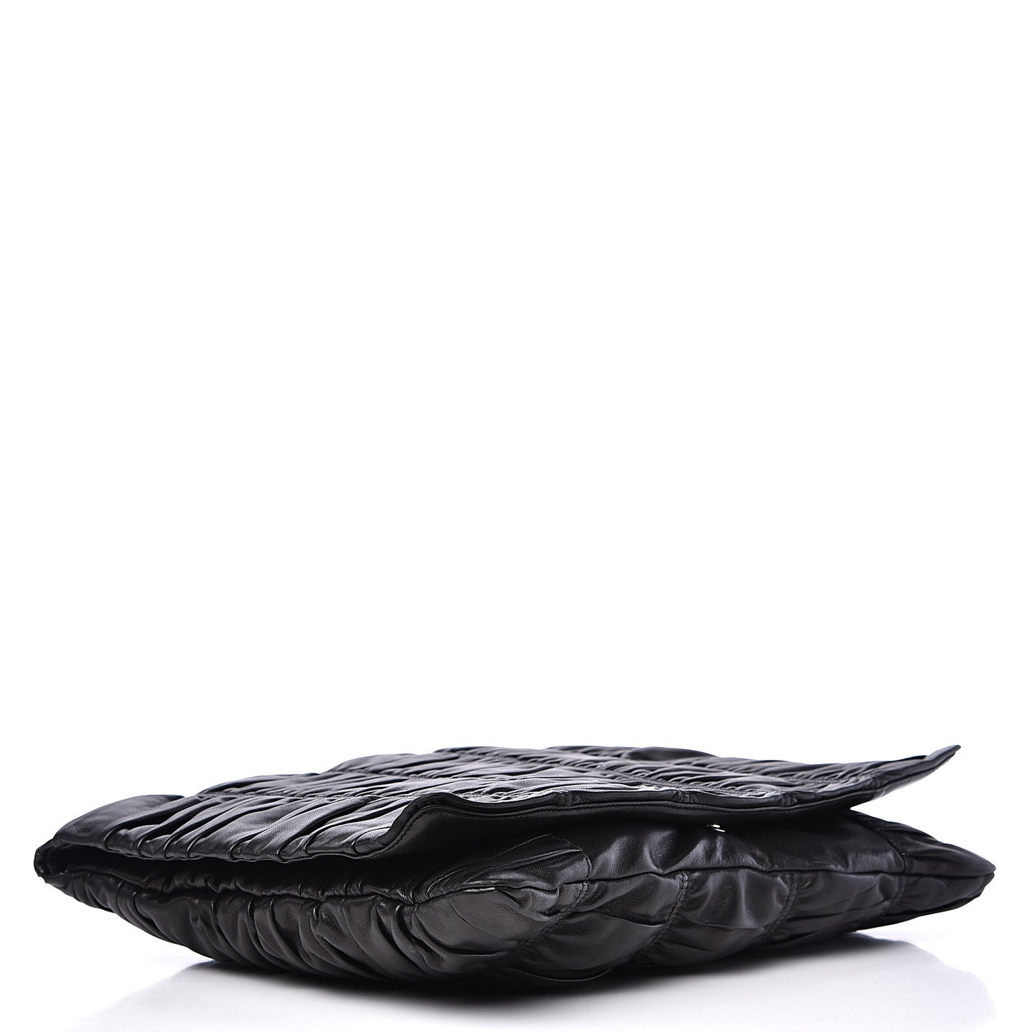 Nappa Dressy Gaufre Ruched Flap Clutch Black
