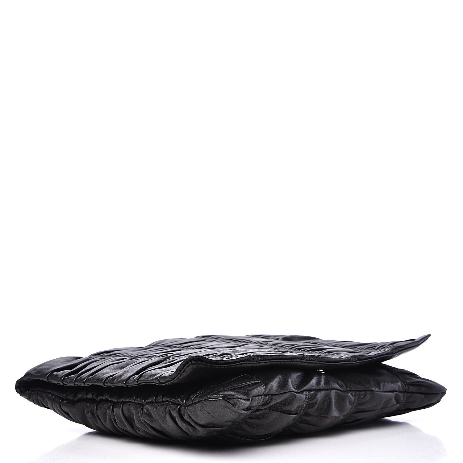 Prada Nappa Dressy Gaufre Ruched Flap Clutch Black 3 of 13