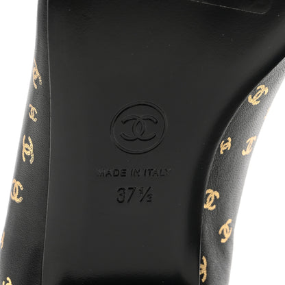 Chanel Lambskin Patent Calfskin Printed CC Cap Toe Ballerina Flats 37.5 Black Gold 6 of 9