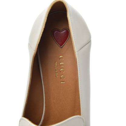 Gucci Betis Glamour Calfskin Web Pearl Embellished Peyton 75mm Loafer Pumps 38 Mystic White 5 of 7