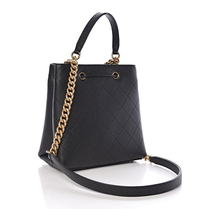 Chanel Grained Calfskin Stitched Small Drawstring Bag Black 3 of 10