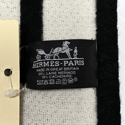 Hermes Wool Cashmere Avalon III Blanket Ecru Black 3 of 3