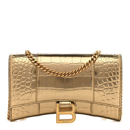 Balenciaga Metallic Calfskin Crocodile Embossed Hourglass Chain Bag Gold 1 of 7