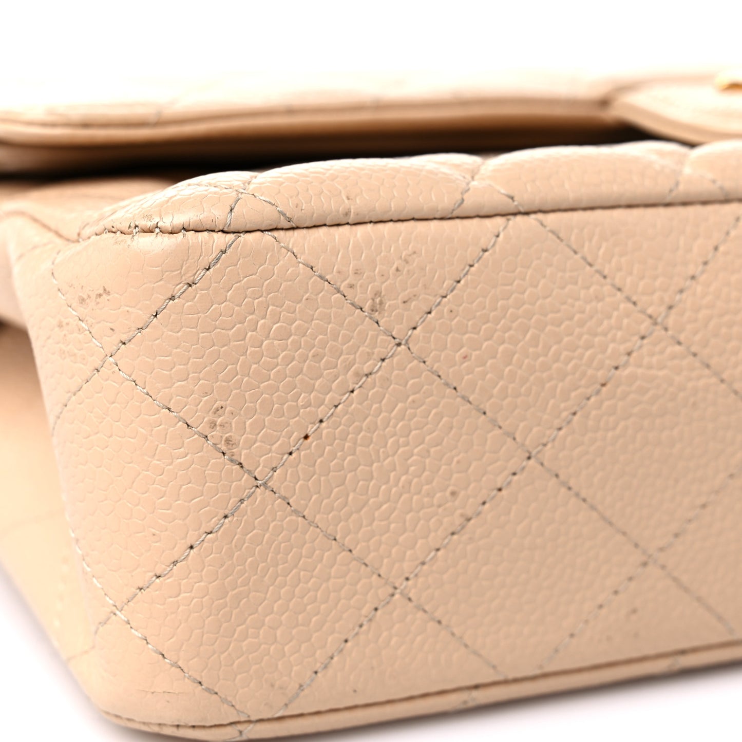 Caviar Quilted Medium Double Flap Beige
