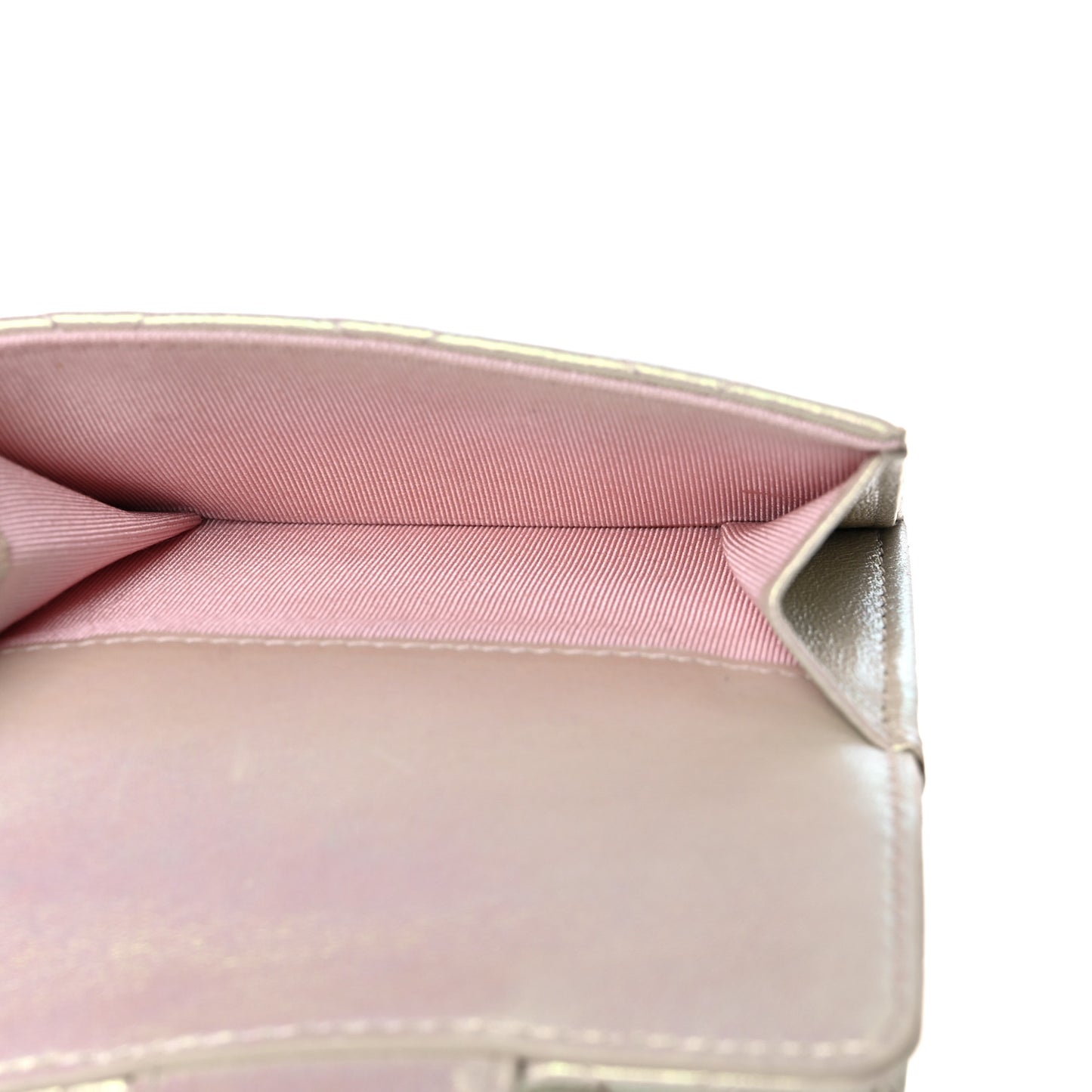 Iridescent Lambskin Quilted Double Flap Wallet Ivory