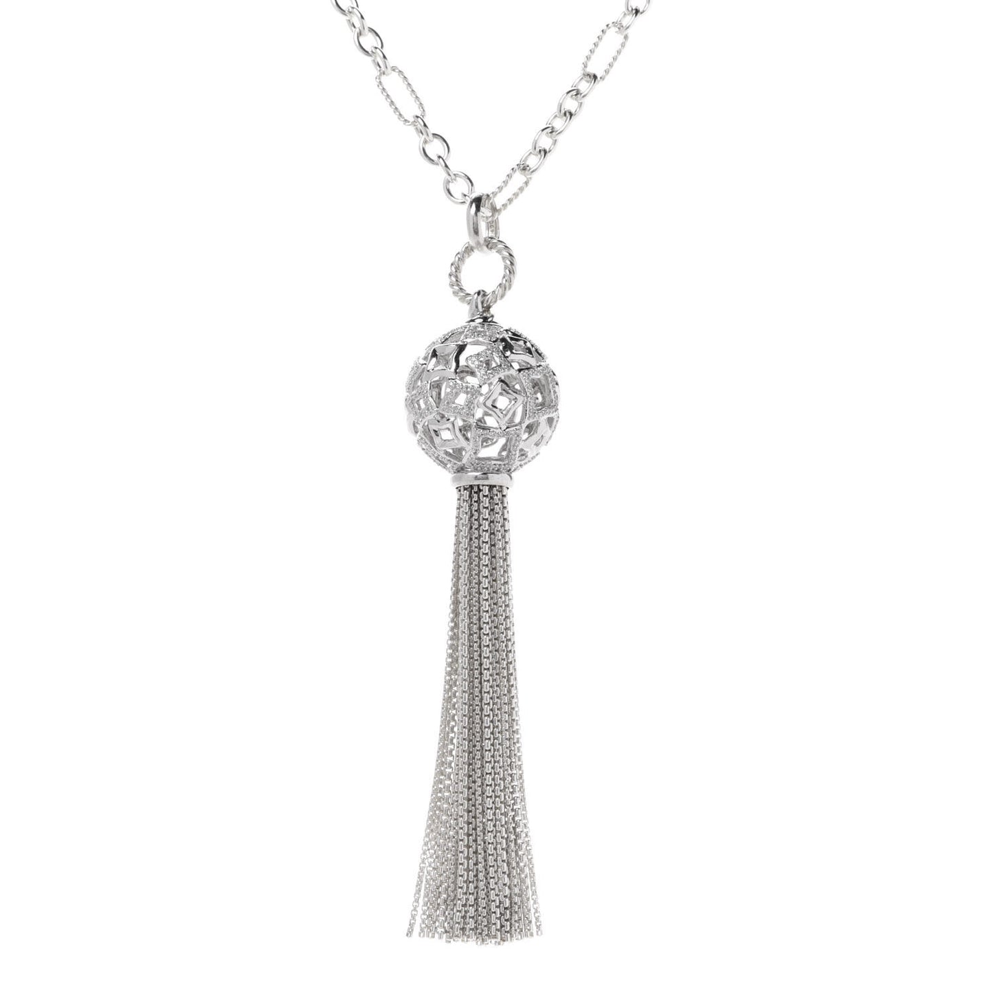 Sterling Silver Diamond Tapestry Tassel Necklace