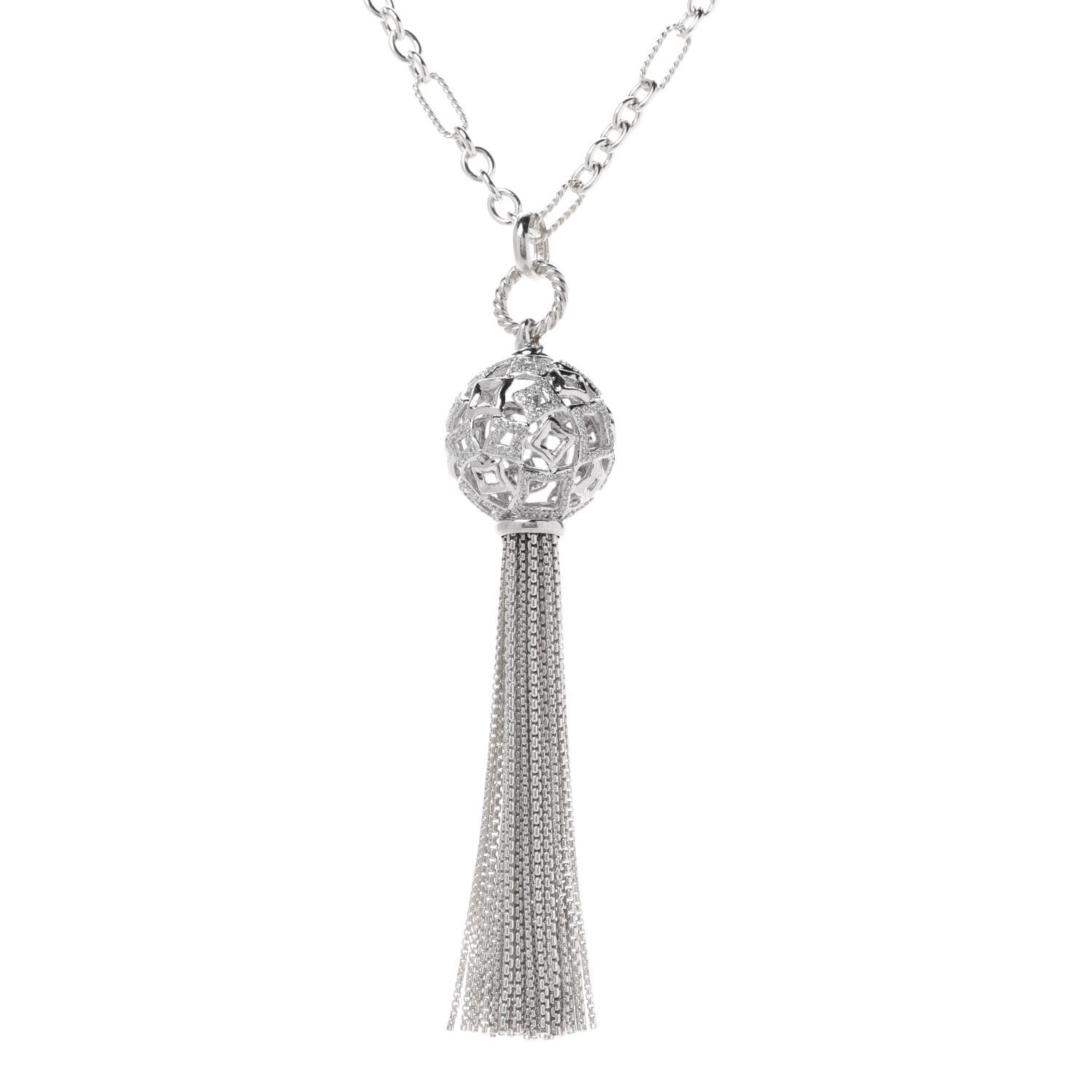 David Yurman Sterling Silver Diamond Tapestry Tassel Necklace 4 of 5