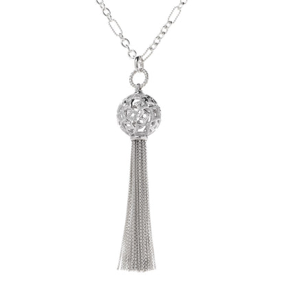 David Yurman Sterling Silver Diamond Tapestry Tassel Necklace 4 of 5