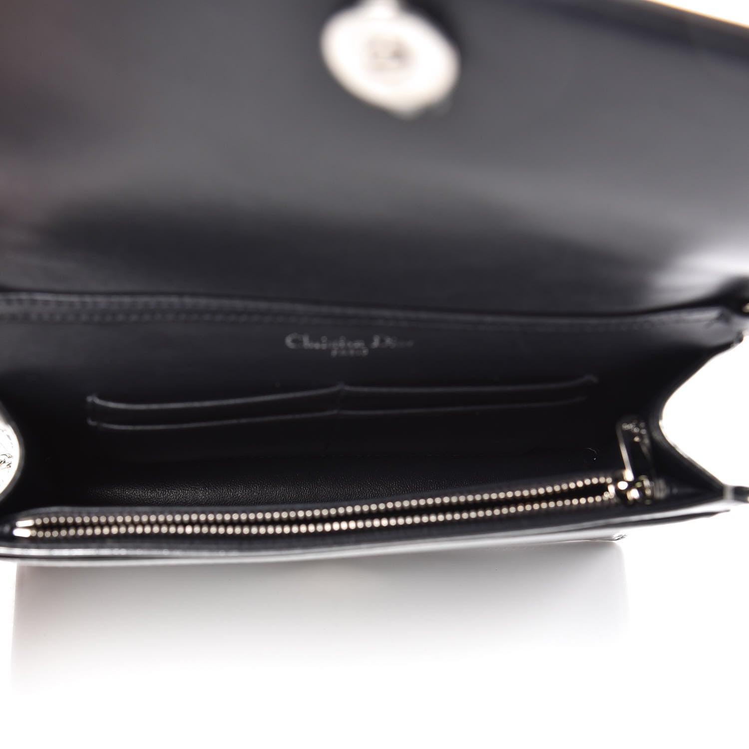 Christian Dior Metallic Patent Micro-Cannage Diorama Wallet on Chain Pouch Silver 5 of 9