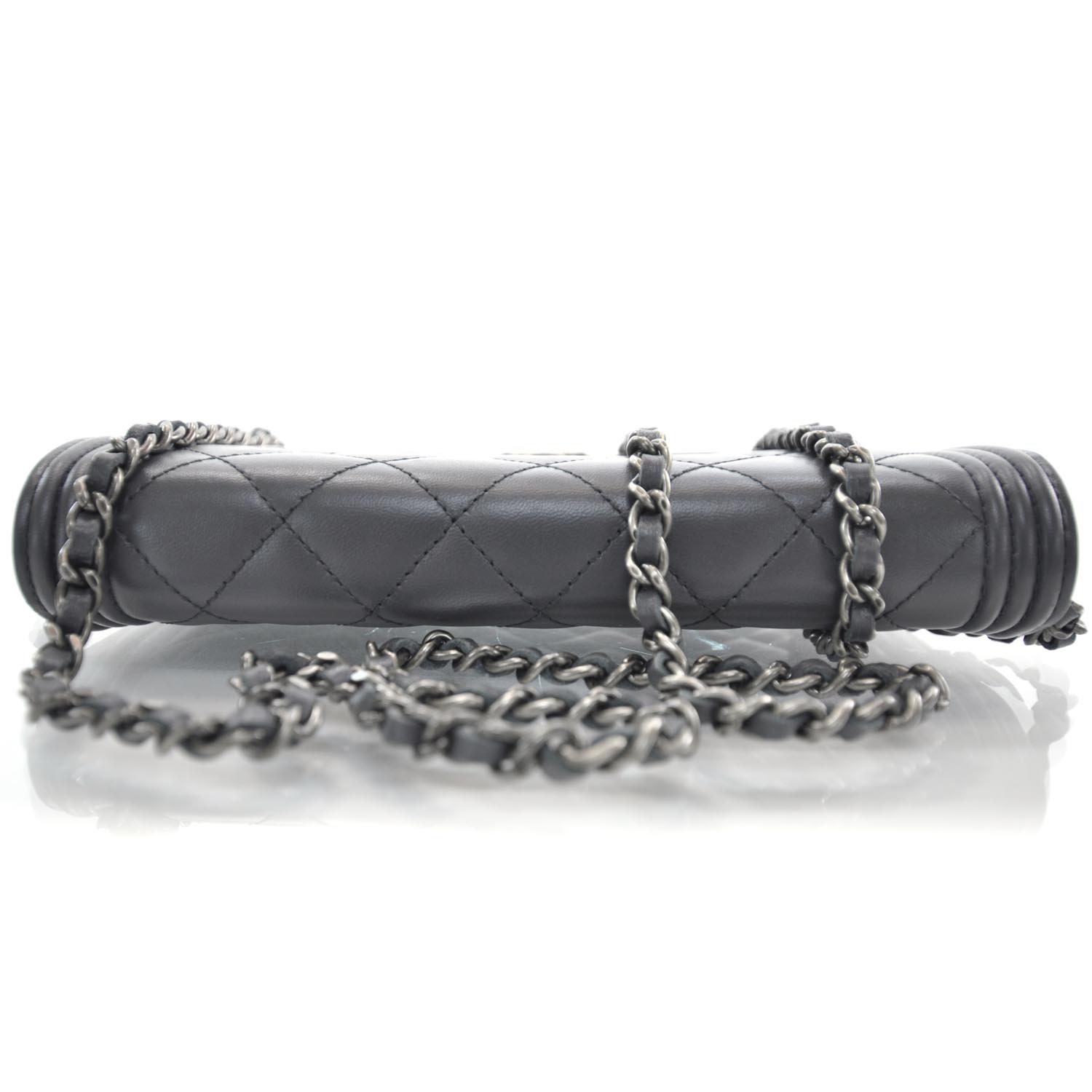 Chanel Lambskin Quilted Boy Wallet On Chain Grey 5 of 10