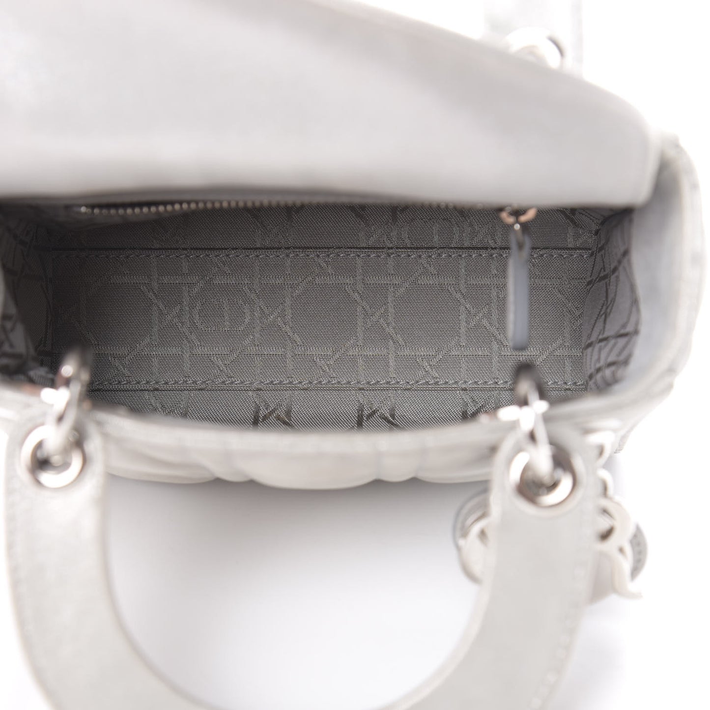 Metallic Lambskin Cannage Mini Lady Dior Silver