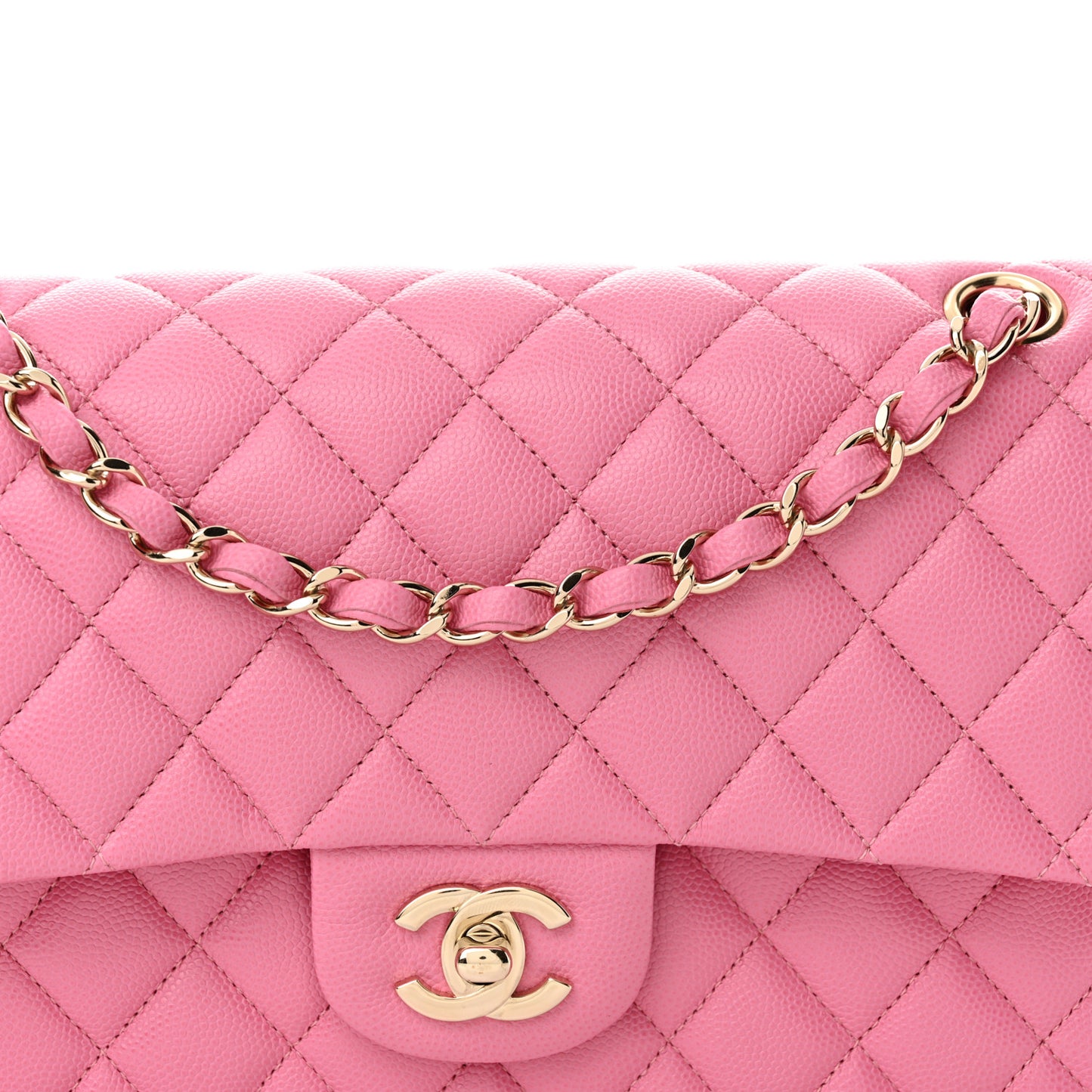 Caviar Quilted Medium Double Flap Pink