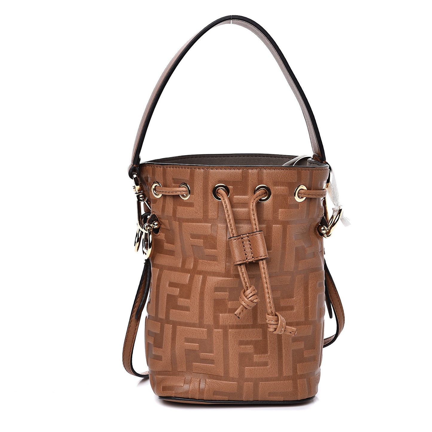Vitello Cristallo Nature F is Fendi FF 1974 Embossed Mini Mon Tresor Bucket Bag Cuoio