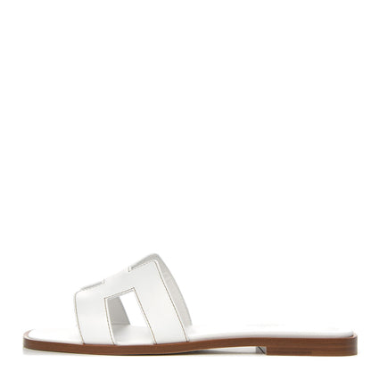 Hermes Box Calfskin Oran Sandals 37 White 1 of 8