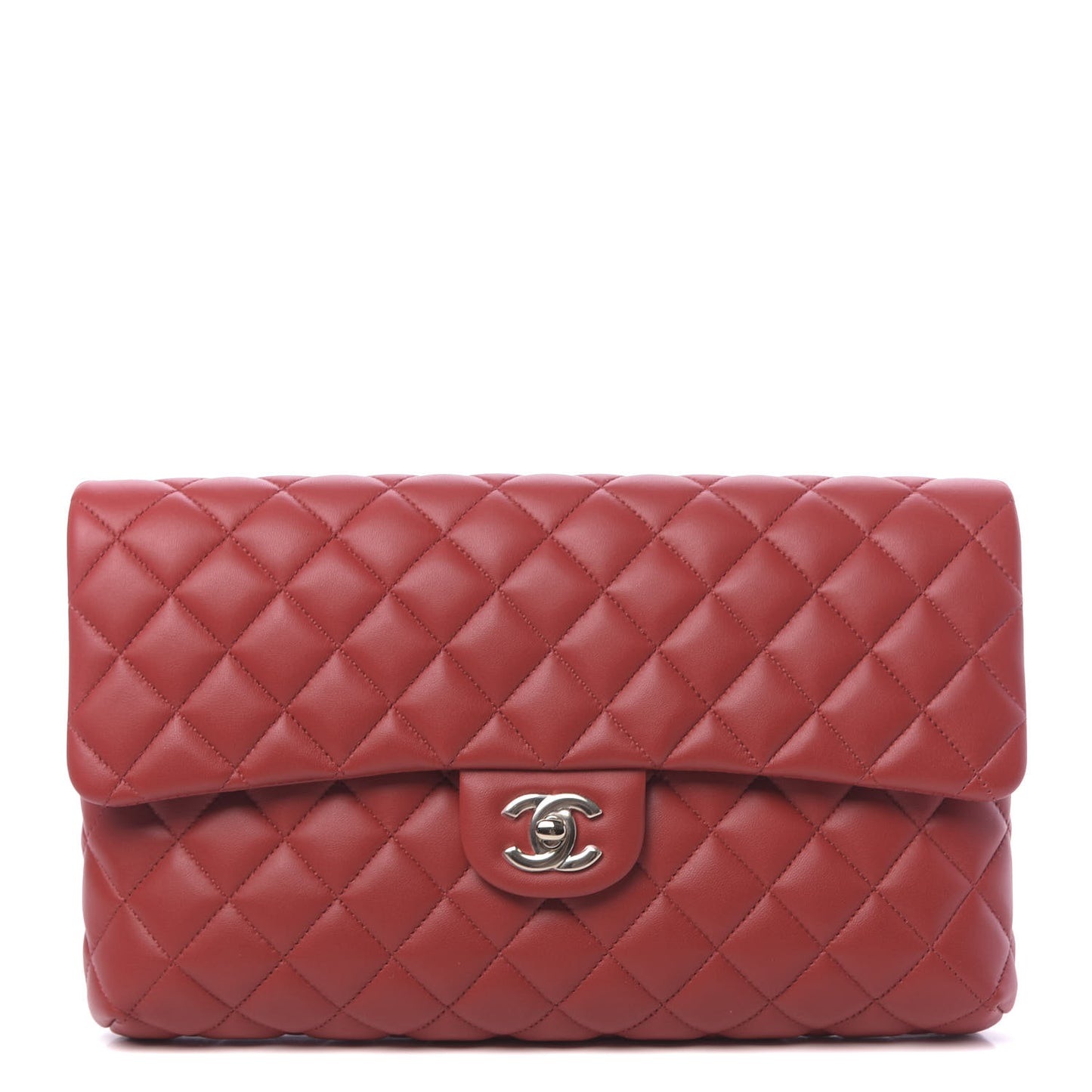 Lambskin Quilted Flap Clutch Red