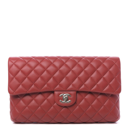 Chanel Lambskin Quilted Flap Clutch Red 1 of 10