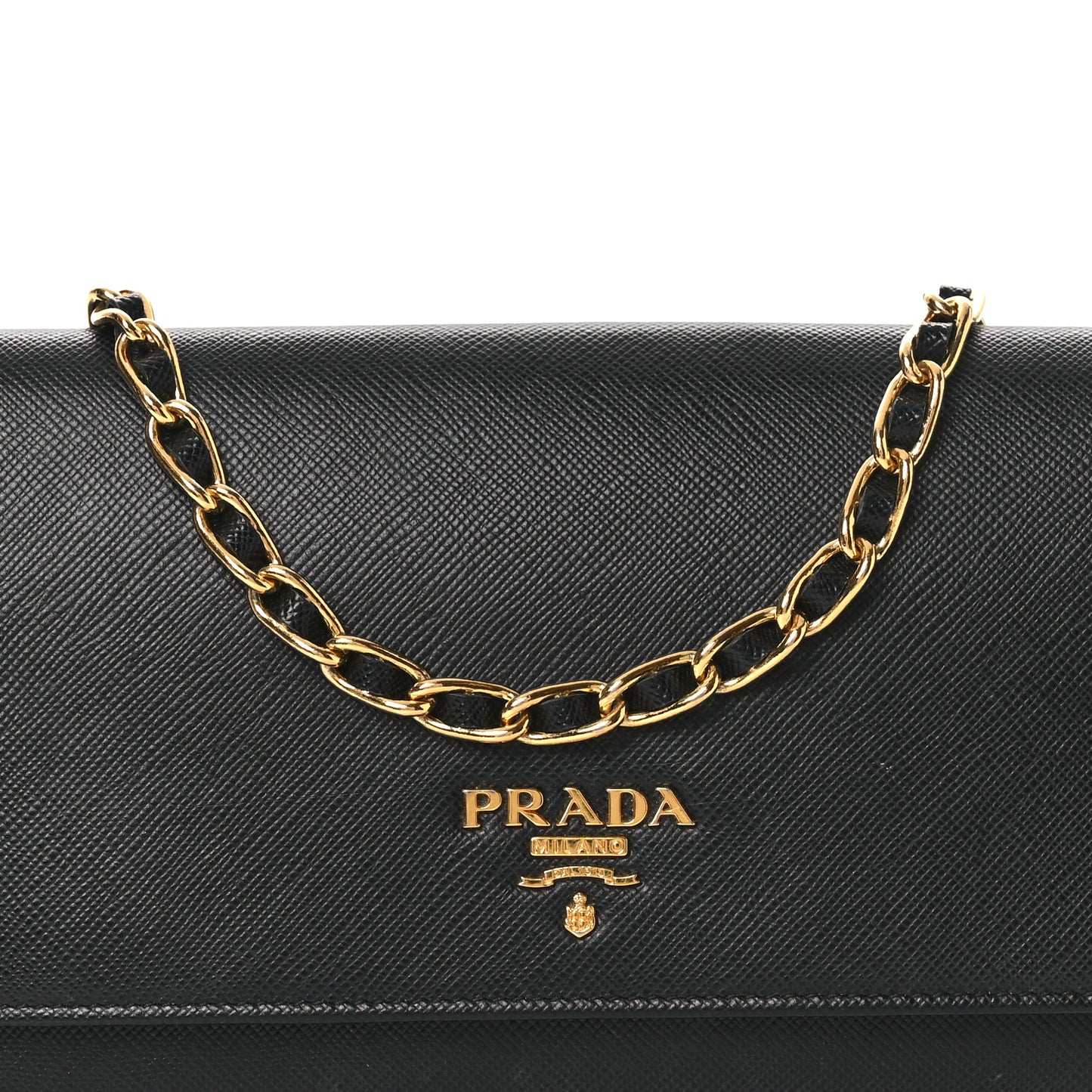 Saffiano Metal Oro Chain Wallet Black