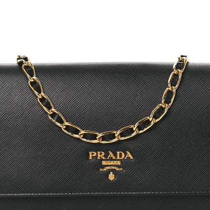 Prada Saffiano Metal Oro Chain Wallet Black 9 of 15