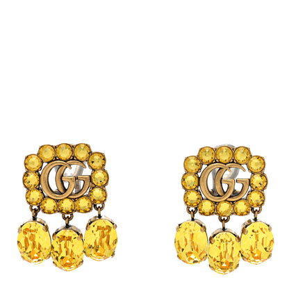 Gucci Metal Crystal Double G Clip On Earrings Aged Gold Yellow 1 of 4