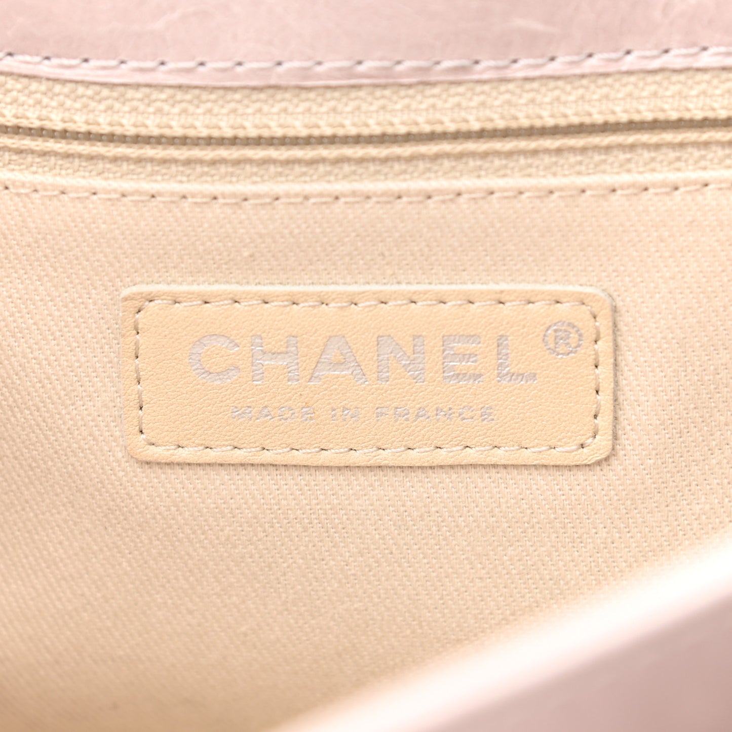 Glazed Calfskin Quilted Medium Lady Pearly Flap Light Beige