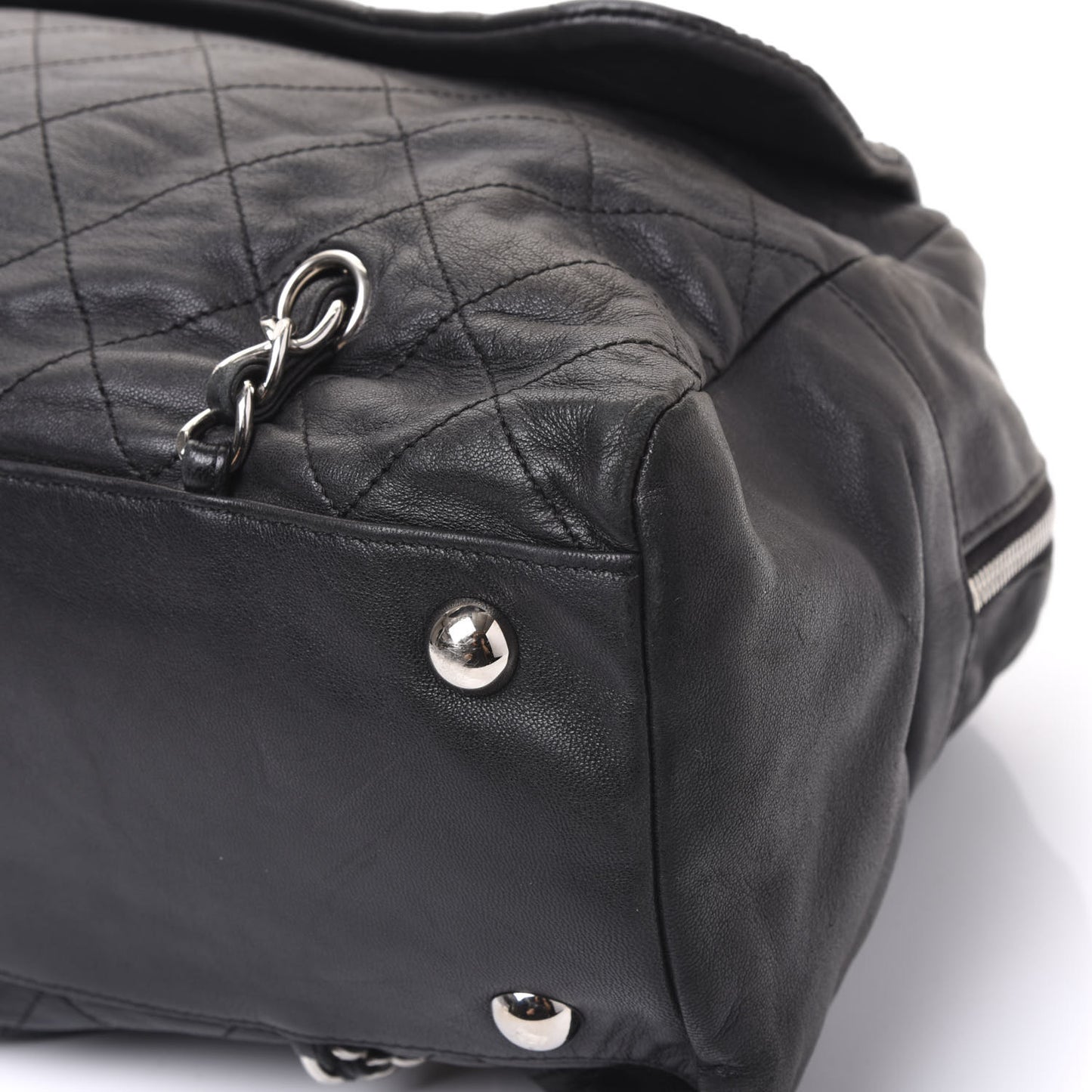 Lambskin Stitched Shoulder Bag Black